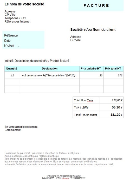 exemple facture word excel